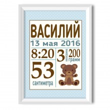 Постер метрика на рождение мальчика "Любимый мишутка"